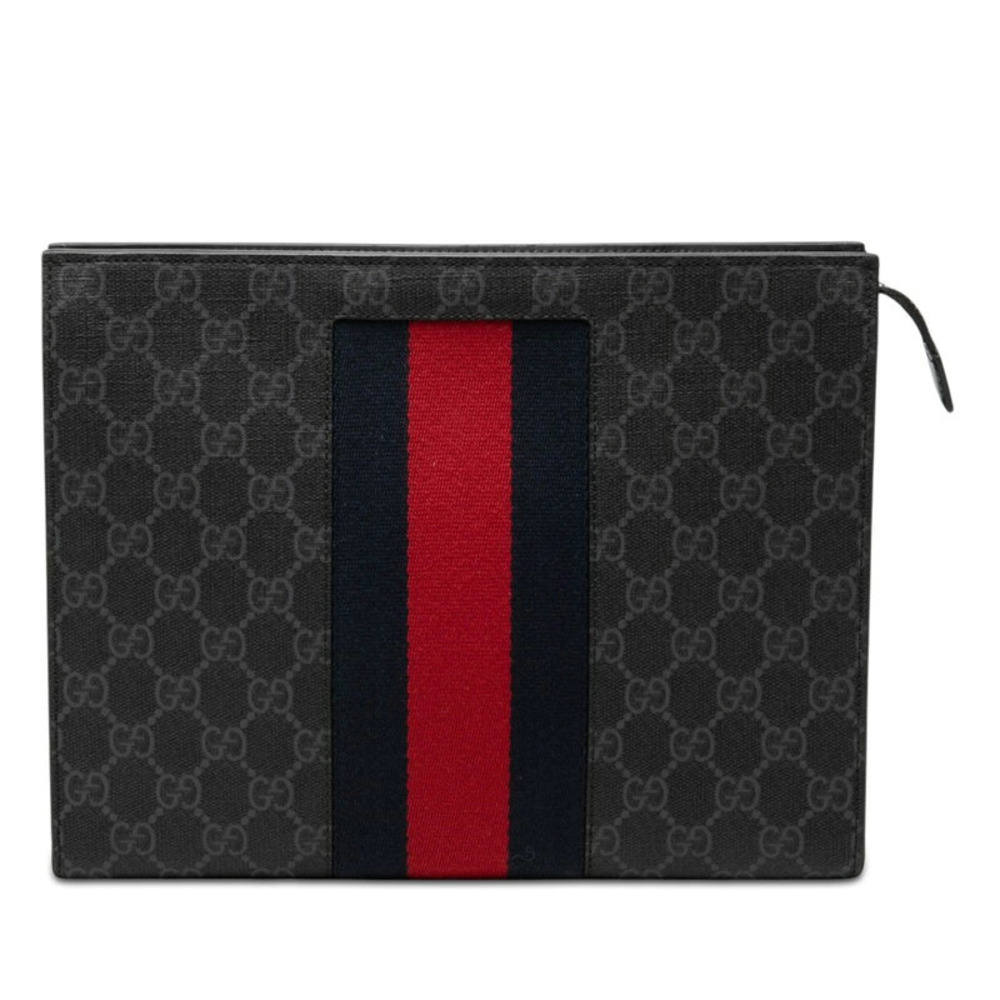 Gucci GG Supreme Sherry Clutch Bag Shoulder Black Leather